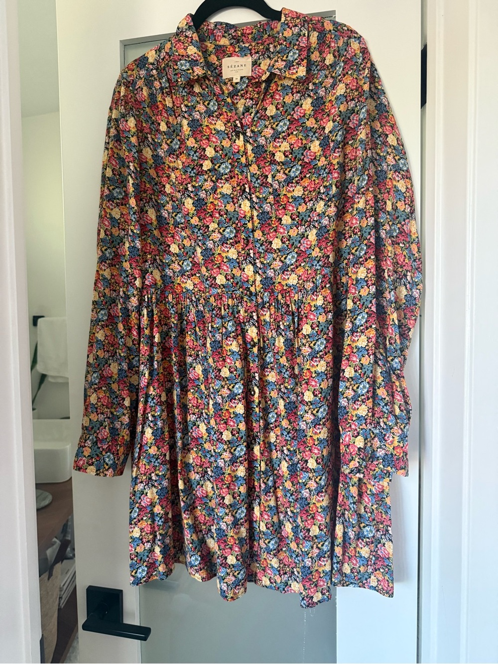 Sezane Floral Mini Dress in Pink, Yellow, Blue, Cream
